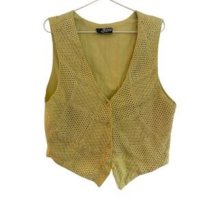 Women's Yellow Crochet Vest‎ Top vintage 1990's